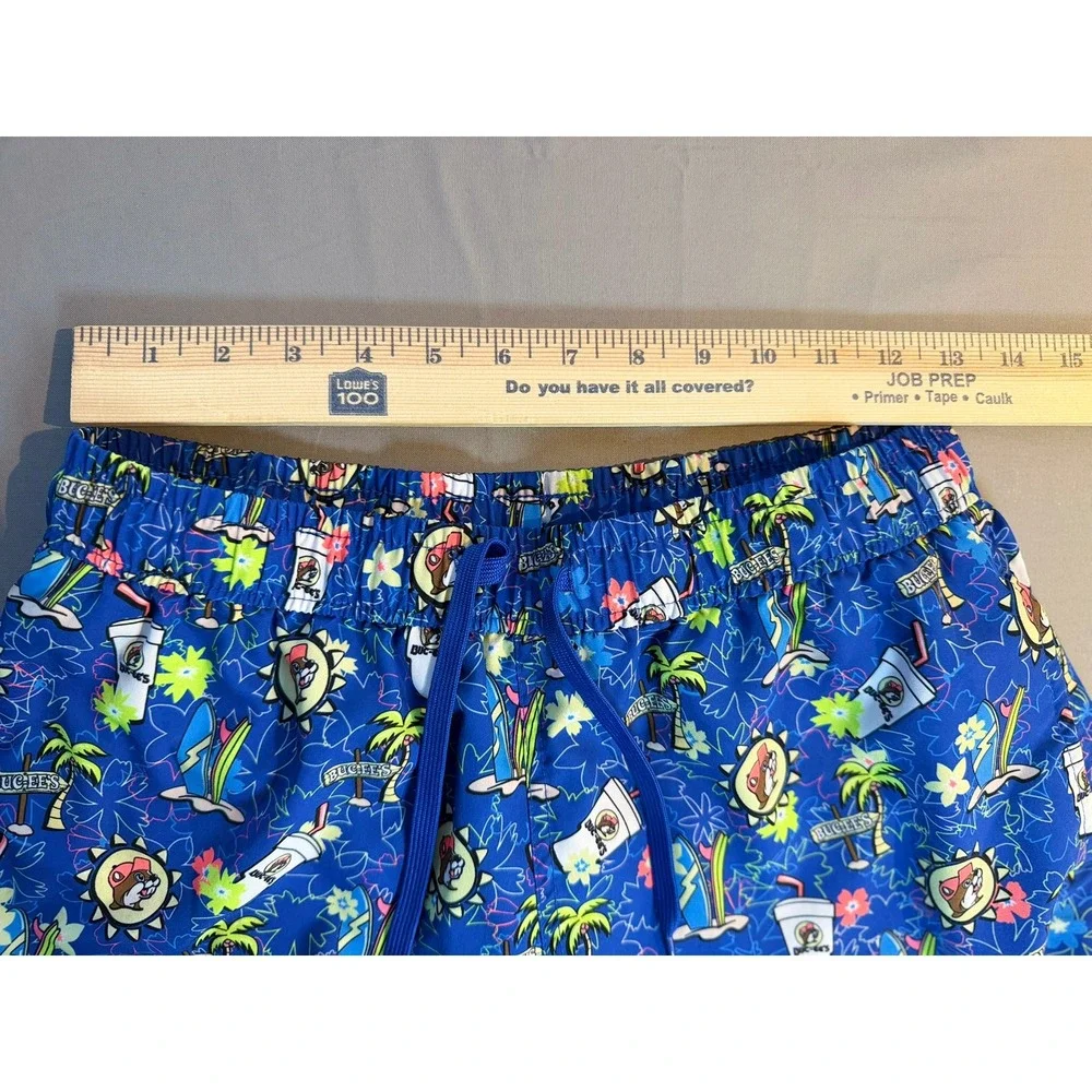Buc-ee's Mens Swim Trunks Blue Tropical Beaver Print Mesh Lined Shorts Small